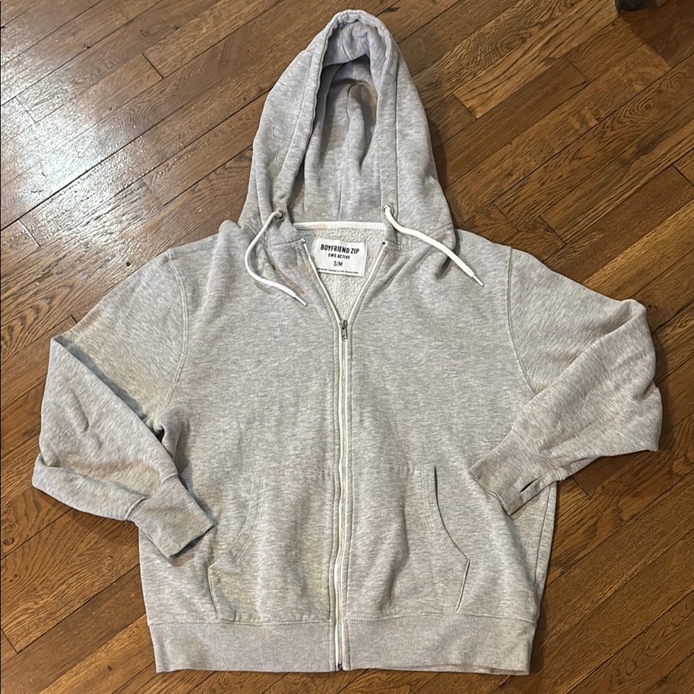 SWS Active Gray Zip-Up Hoodie, Boyfriend Fit, Size S/M, Measurements in Photos